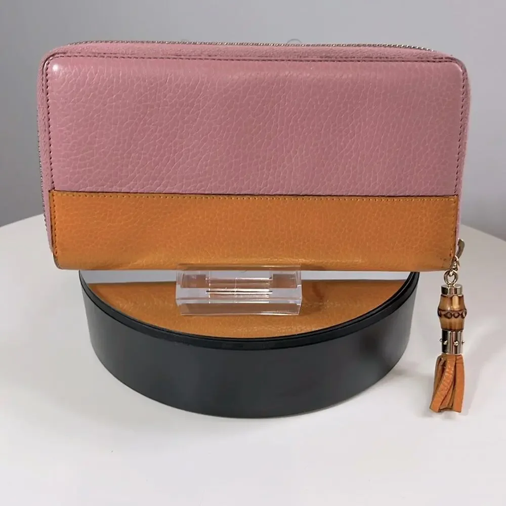 GUCCI Japan Exclusive Pink & Orange Leather Bamboo Zip Long Wallet $950 COA EUC - Picture 2 of 16